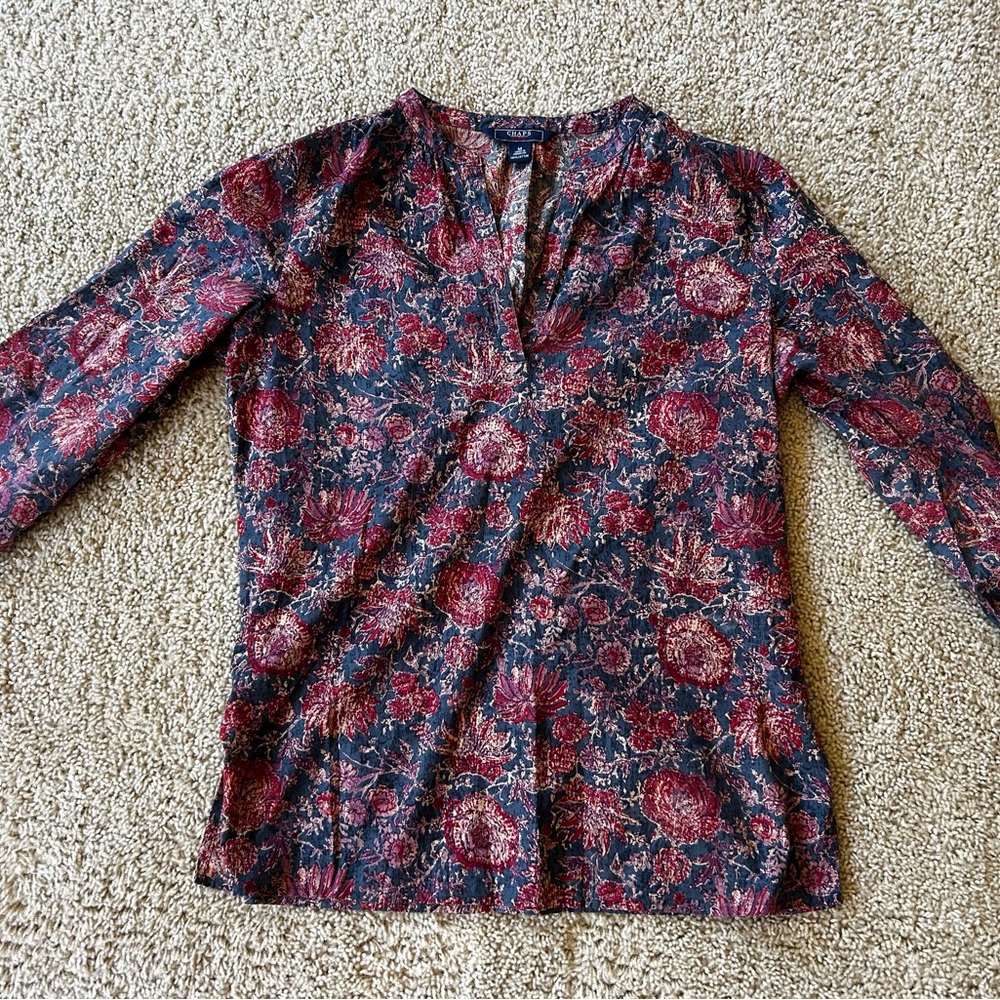 Chaps Women's Floral Blouse - Red and Blue